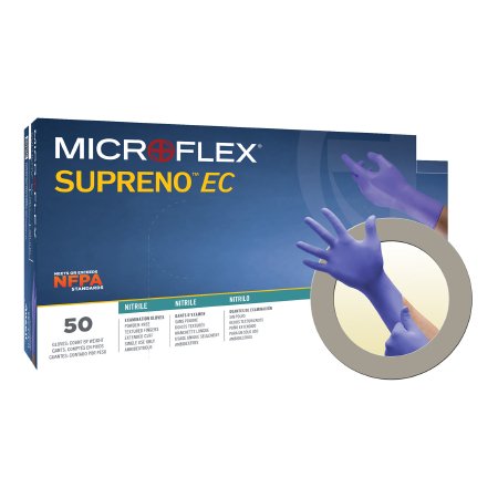 Microflex Medical Exam Glove Supreno® EC X-Large NonSterile Nitrile Extended Cuff Length Textured Fingertips Blue Chemo Tested / Fentanyl Tested - Case of 500 - SEC-375-XL-CS