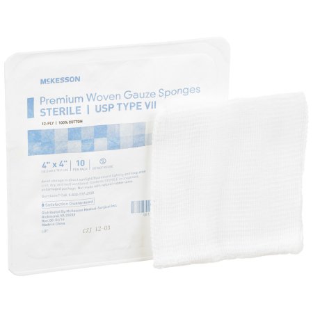 McKesson Gauze Sponge McKesson 4 X 4 Inch 10 per Tray Sterile 12-Ply Square - Case of 1280 - 16-42441-CS