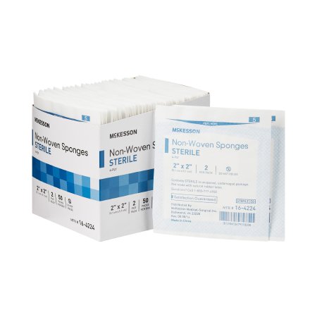 McKesson Nonwoven Sponge McKesson 2 X 2 Inch 2 per Pack Sterile 4-Ply Square - Box of 50 - 16-4224-BX