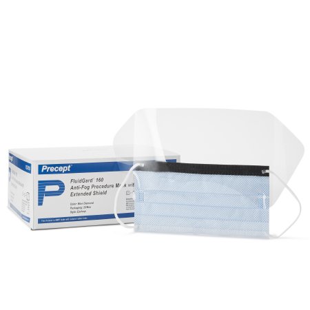 Aspen Surgical Products Procedure Mask with Eye Shield FluidGard® 160 Anti-fog Foam Pleated Earloops One Size Fits Most Blue Diamond NonSterile ASTM Level 3 Adult - Box of 25 - 15310-BX