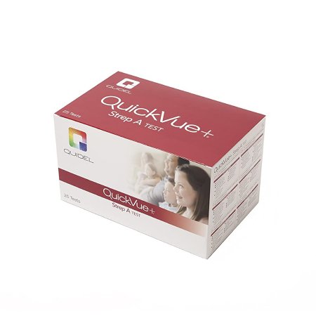 Quidel Respiratory Test Kit QuickVue+® Strep A Infectious Disease Immunoassay Strep A Test Throat Swab Sample 25 Tests Non-CLIA Waived - Case of 300 - 20122-CS
