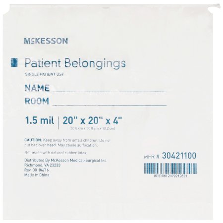 McKesson Patient Belongings Bag McKesson 4 X 20 X 20 Inch Polyethylene Drawstring Closure White - Each - 30421100-EA