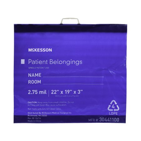 McKesson Patient Belongings Bag McKesson 3 X 19 X 22 Inch Polyethylene Snap Closure Blue - Each - 30441100-EA
