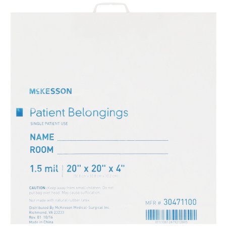 McKesson Patient Belongings Bag McKesson 4 X 20 X 20 Inch Polyethylene Snap Closure White - Case of 250 - 30471100-CS