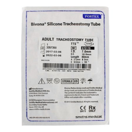 Smiths Medical ASD, Inc. Cuffed Tracheostomy Tube Bivona® TTS™ Disposable IC Size 7.0 Adult - Each - 670170-EA