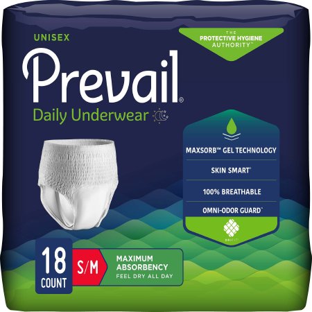 First Quality Unisex Adult Absorbent Underwear Prevail® Pull On with Tear Away Seams Small / Medium Disposable Heavy Absorbency - Pack of 18 - PVS-512-PK