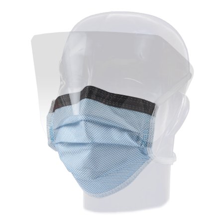 Aspen Surgical Products Surgical Mask with Eye Shield FluidGard® Anti-fog Film Pleated Tie Closure One Size Fits Most Blue Diamond NonSterile ASTM Level 3 Adult - Box of 25 - 15330-BX