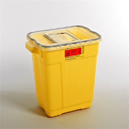 BD Chemotherapy Waste Container BD™ Yellow Base 18-1/2 X 17-3/4 X 11-3/4 Inch Vertical Entry 9 Gallon - Case of 8 - 305604-CS