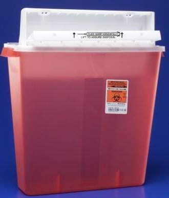 Cardinal Sharps Container SharpStar™ In-Room™ Translucent Red Base 18-1/2 H X 16-1/2 W X 6 D Inch Horizontal Entry 4 Gallon - Each - 8541SA-EA
