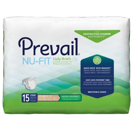 First Quality Unisex Adult Incontinence Brief Prevail® Nu-Fit® X-Large Disposable Heavy Absorbency - Case of 60 - NU-014/1-CS
