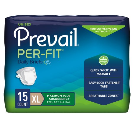 First Quality Unisex Adult Incontinence Brief Prevail® Per-Fit® X-Large Disposable Heavy Absorbency - Case of 60 - PF-014/1-CS