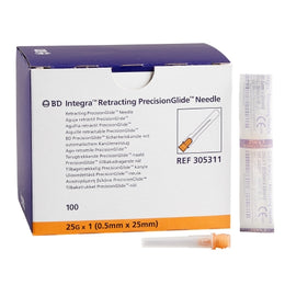 BD Safety Hypodermic Needle Integra™ 1 Inch Length 25 Gauge Regular Wall Retractable Safety Needle - Box of 100 - 305311-BX