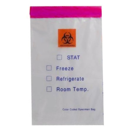 RD Plastics Company Specimen Transport Bag with Document Pouch Color Coded Top 6 X 9 Inch Zip Closure STAT / Biohazard Symbol / Storage Instructions NonSterile - Pack of 100 - Q610-PK
