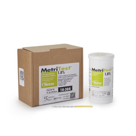 Metrex Research Glutaraldehyde Concentration Indicator MetriTest™ 1.8% Pad 60 Test Strips Bottle Single Use - BT/60 - 10-304-BT