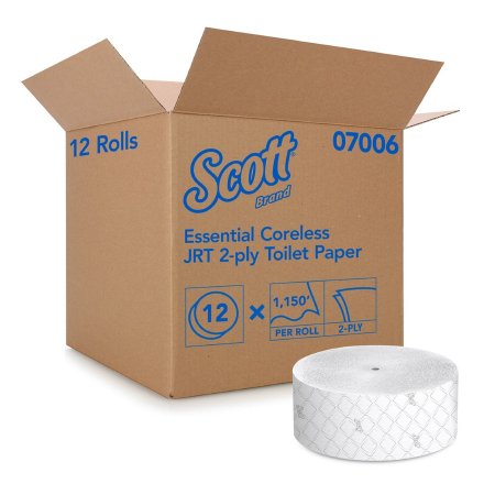 Kimberly Clark Toilet Tissue Scott® Essential Coreless JRT White 2-Ply Jumbo Size Coreless Roll Continuous Sheet 3-3/4 Inch X 1150 Foot - Case of 12 - 07006-CS