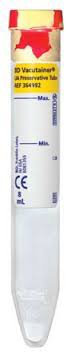BD BD Vacutainer® Urinalysis Tube Conical Bottom Chlorhexadine / Ethyl Paraben / Sodium Propionate Additive 16 X 100 mm 8 mL Red / Yellow Mottled Conventional Closure Plastic Tube - Pack of 100 - 364992-PK