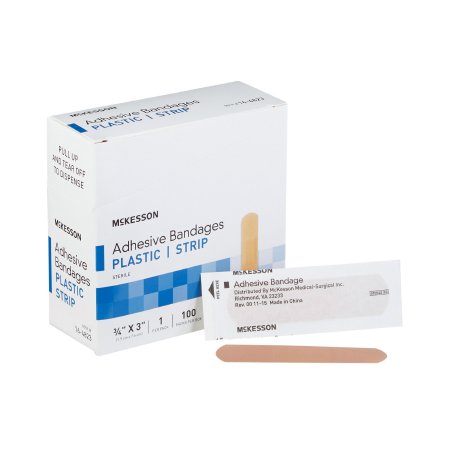 McKesson Adhesive Strip McKesson 3/4 X 3 Inch Plastic Rectangle Tan Sterile - Case of 24 - 16-4823-CS