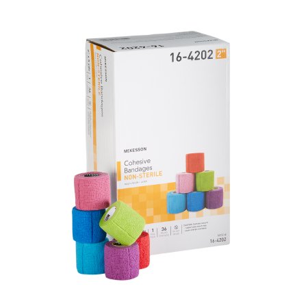 McKesson Cohesive Bandage McKesson 2 Inch X 5 Yard Self-Adherent Closure Purple / Pink / Green / Light Blue / Royal Blue / Red NonSterile Standard Compression - Pack of 1 - 16-4202-PK