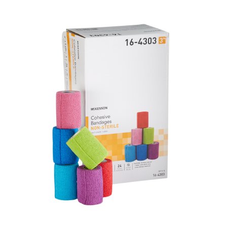McKesson Cohesive Bandage McKesson 3 Inch X 5 Yard Self-Adherent Closure Purple / Pink / Green / Light Blue / Royal Blue / Red NonSterile Standard Compression - Case of 24 - 16-4303-CS
