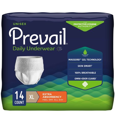 First Quality Unisex Adult Absorbent Underwear Prevail® Daily Underwear Pull On with Tear Away Seams X-Large Disposable Moderate Absorbency - Case of 56 - PV-514-CS
