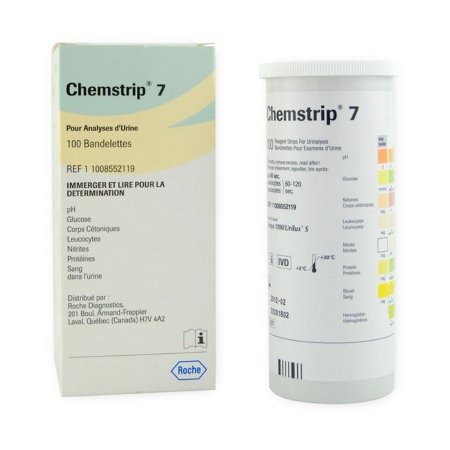 Roche Diagnostics Reagent Test Strip Chemstrip® Blood, Glucose, Ketone, Leukocytes, Nitrite, pH, Protein For Urisys 1100 100 per Bottle - Case of 600 - 11008552160-CS