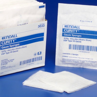Cardinal Gauze Sponge Curity™ 4 X 8 Inch 2 per Pack Sterile 12-Ply Rectangle - Case of 500 - 2259--CS