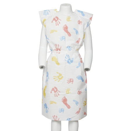 Graham Medical Products Patient Exam Gown Child Size Kid Design (Hand and Foot Print) Disposable - Case of 50 - 37235-CS