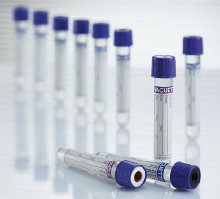 Greiner Bio-One VACUETTE® Venous Blood Collection Tube K3 EDTA Additive 13 X 100 mm 6 mL Lavender / Black Ring Pull Cap Polyethylene Terephthalate (PET) Tube - Case of 24 - 456038-CS