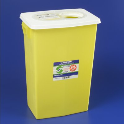 Cardinal Chemotherapy Waste Container SharpSafety™ Yellow Base 26 H X 12-3/4 D X 18-1/4 W Inch Vertical Entry 18 Gallon - Case of 5 - 8939PG2-CS