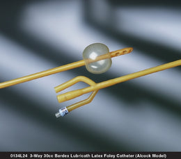 Bard Foley Catheter Bardex® Lubricath® 3-Way Standard Tip 30 cc Balloon 20 Fr. Latex - Case of 12 - 0134L20-CS