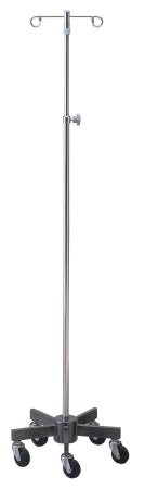 McKesson Infusion Pump Stand Floor Stand McKesson 2-Hook 5-Leg, 3 Inch Rubber Wheel, Ball-Bearing Casters, 16 Inch Diameter Epoxy-Coated Steel Base - Each - 81-43416-EA