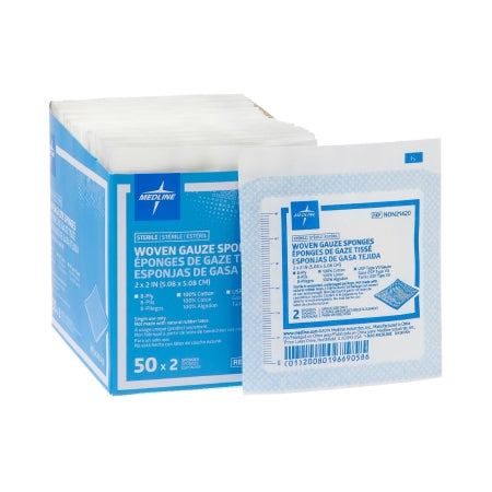 Medline Gauze Sponge 2 X 2 Inch 2 per Pack Sterile 8-Ply Square - Pack of 1 - NON21420-PK