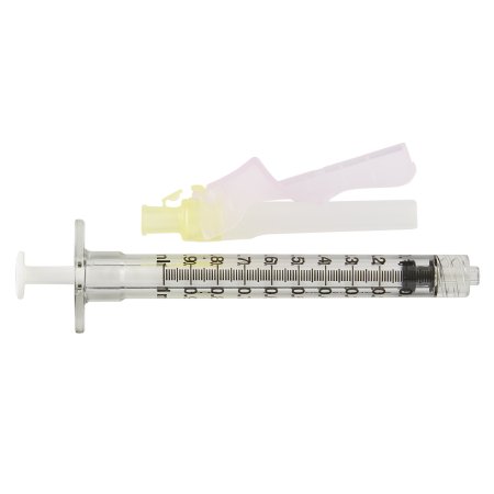 BD Safety Hypodermic Syringe with Needle Eclipse™ 1 mL 1/2 Inch 30 Gauge Hinged Safety Needle Thin Wall - Box of 50 - 305778-BX