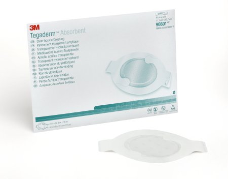 3M Absorbent Transparent Film Dressing 3M™ Tegaderm™ Absorbent 4-3/8 X 5 Inch Oval Sterile - Box of 5 - 90801-BX
