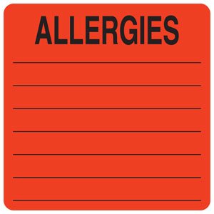 Tabbies Pre-Printed Label Allergy Alert Red Allergies: Black Alert Label 2-1/2 X 2-1/2 Inch - Roll of 1 - UL926-RL