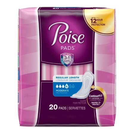 Kimberly Clark Bladder Control Pad Poise® 10.9 Inch Length Moderate Absorbency Sodium Polyacrylate Core Regular - Pack of 20 - 19564-PK