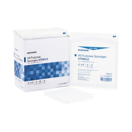 McKesson Nonwoven Sponge McKesson 4 X 4 Inch 2 per Pack Sterile 4-Ply Square - Box of 25 - 16-602317-BX