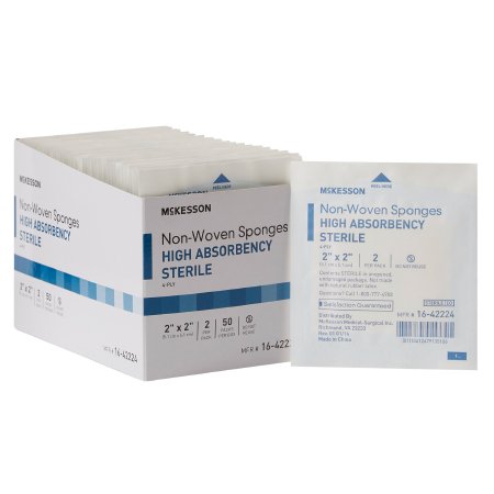 McKesson Nonwoven Sponge McKesson 2 X 2 Inch 2 per Pack Sterile 4-Ply Square - Box of 50 - 16-42224-BX