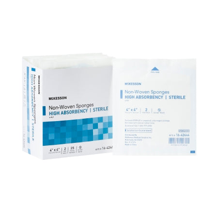 McKesson Nonwoven Sponge McKesson 4 X 4 Inch 2 per Pack Sterile 4-Ply Square - Box of 25 - 16-42444-BX