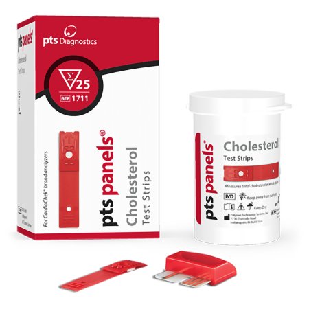 PTS Diagnostics Reagent Test Strip PTS Panels® Cardiac / Lipids / General Chemistry Cholesterol For Cardiochek PA Analyzer 25 Tests 25 Strips - Box of 25 - 1711-BX