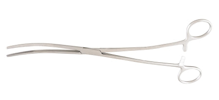 McKesson Dressing Forceps McKesson Argent™ Bozeman 10-1/2 Inch Length Surgical Grade Stainless Steel NonSterile Ratchet Lock Finger Ring Handle Double Curved Serrated Tips - Each - 43-1-374-EA