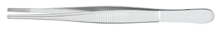 McKesson Dressing Forceps McKesson Argent™ Von-Graefe 4-1/2 Inch Length Surgical Grade Stainless Steel NonSterile NonLocking Thumb Handle Straight Serrated Tips - Each - 43-1-705-EA