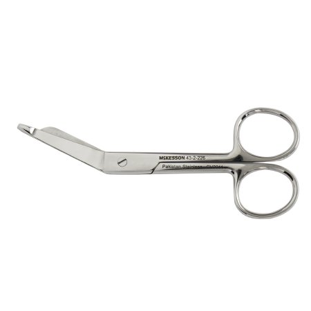 McKesson Bandage Scissors McKesson Lister 4-1/2 Inch Office Grade Stainless Steel NonSterile Finger Ring Handle Angled Blunt Tip / Blunt Tip - Each - 43-2-226-EA
