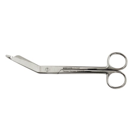 McKesson Bandage Scissors McKesson Lister 7-1/4 Inch Length Office Grade Stainless Steel NonSterile Finger Ring Handle Angled Blunt Tip / Blunt Tip - Each - 43-2-241-EA