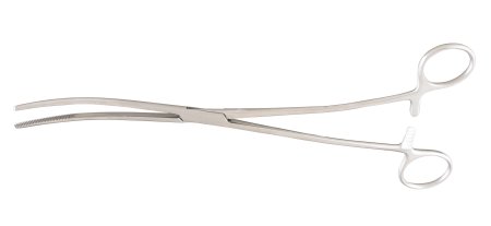 McKesson Dressing Forceps McKesson Bozeman 10-1/2 Inch Length Office Grade Stainless Steel NonSterile Ratchet Lock Finger Ring Handle Double Curved Serrated Tips - Each - 43-2-374-EA