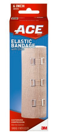 3M Elastic Bandage 3M™ ACE™ 6 Inch X 5-1/3 Foot Clip Detached Closure Tan NonSterile Standard Compression - Each - 207315-EA