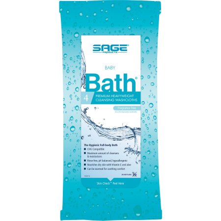 Sage Products Rinse-Free Bath Wipe Baby Comfort Bath® Soft Pack Purified Water / Methylpropanediol / Glycerin / Aloe Unscented 4 Count - Case of 110 - 7907-CS