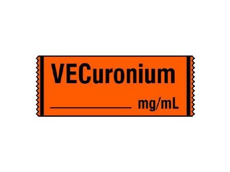 Shamrock Scientific Drug Label Shamrock Anesthesia Label VECuronium _mg/mL Fluorescent Red 1/2 X 1 Inch - Roll of 1 - SA-225-RL