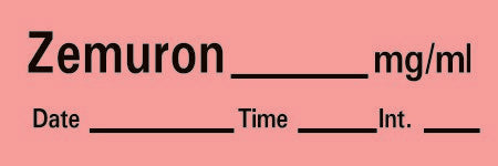 Precision Dynamics Drug Label Barkley® Anesthesia Label Tape Zemuron_mg/mL Date_Time_Int_ Red 1/2 X 1-1/2 Inch - Roll of 1 - AN-52-RL