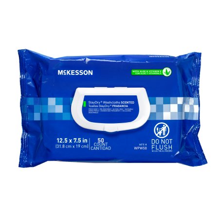 McKesson Personal Wipe StayDry® Soft Pack Aloe / Vitamin E Scented 50 Count - Case of 12 - WPW50-CS
